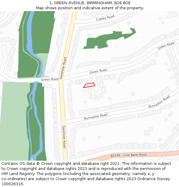 1, GREEN AVENUE, BIRMINGHAM, B28 8DE: Location map and indicative extent of plot