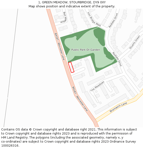 1, GREEN MEADOW, STOURBRIDGE, DY9 0XY: Location map and indicative extent of plot