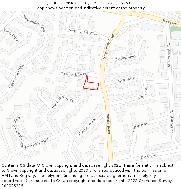 1, GREENBANK COURT, HARTLEPOOL, TS26 0HH: Location map and indicative extent of plot