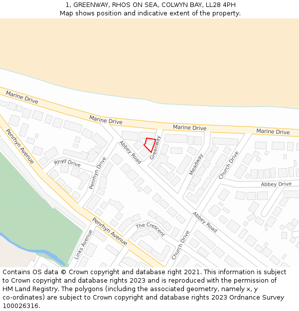 1, GREENWAY, RHOS ON SEA, COLWYN BAY, LL28 4PH: Location map and indicative extent of plot