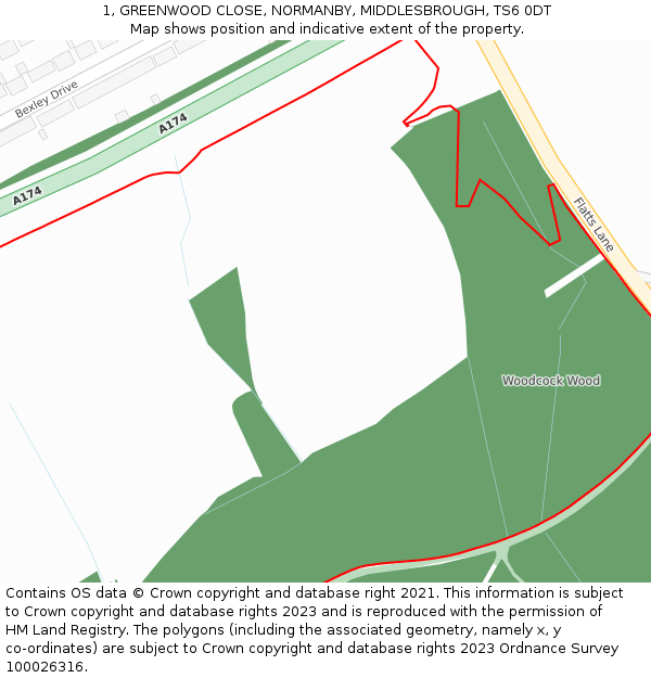 1, GREENWOOD CLOSE, NORMANBY, MIDDLESBROUGH, TS6 0DT: Location map and indicative extent of plot