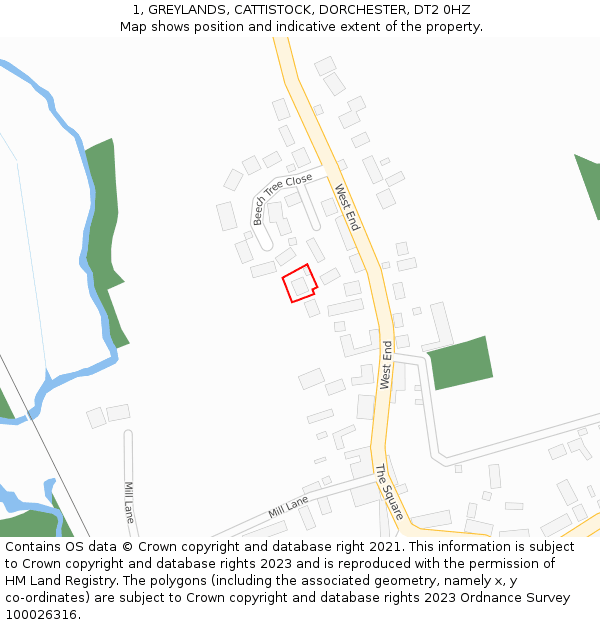 1, GREYLANDS, CATTISTOCK, DORCHESTER, DT2 0HZ: Location map and indicative extent of plot