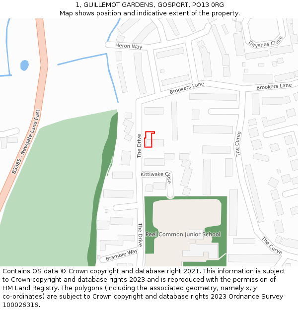 1, GUILLEMOT GARDENS, GOSPORT, PO13 0RG: Location map and indicative extent of plot