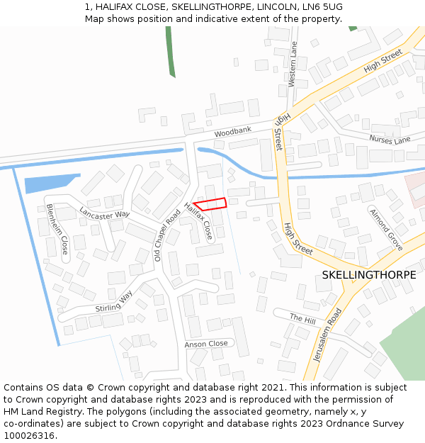 1, HALIFAX CLOSE, SKELLINGTHORPE, LINCOLN, LN6 5UG: Location map and indicative extent of plot