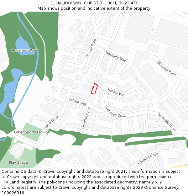 1, HALIFAX WAY, CHRISTCHURCH, BH23 4TX: Location map and indicative extent of plot