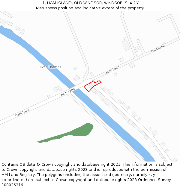 1, HAM ISLAND, OLD WINDSOR, WINDSOR, SL4 2JY: Location map and indicative extent of plot