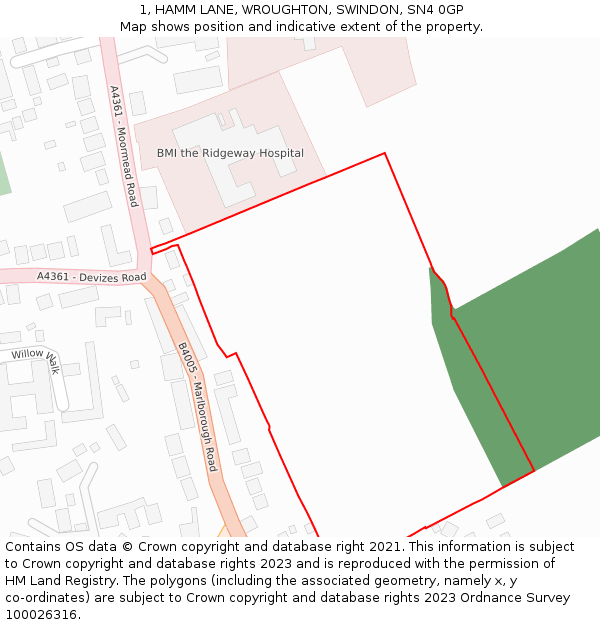 1, HAMM LANE, WROUGHTON, SWINDON, SN4 0GP: Location map and indicative extent of plot