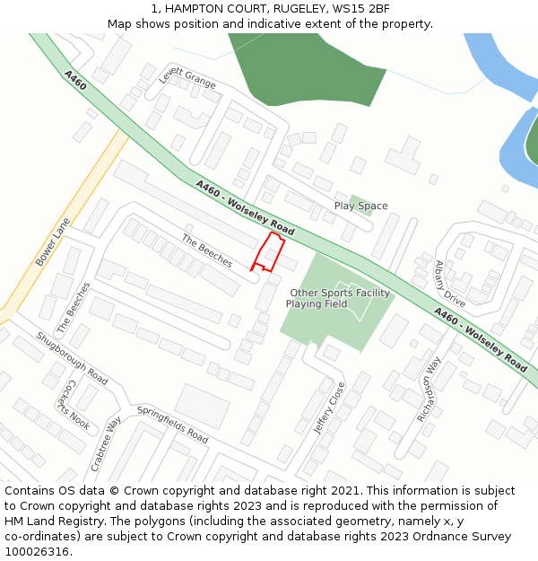 1, HAMPTON COURT, RUGELEY, WS15 2BF: Location map and indicative extent of plot