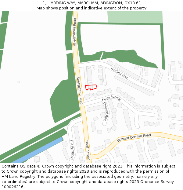 1, HARDING WAY, MARCHAM, ABINGDON, OX13 6FJ: Location map and indicative extent of plot