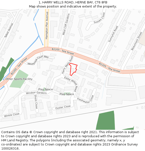 1, HARRY WELLS ROAD, HERNE BAY, CT6 8FB: Location map and indicative extent of plot