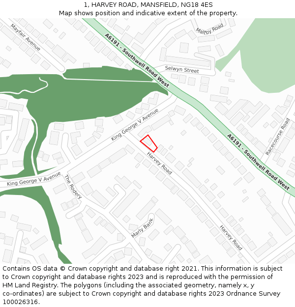 1, HARVEY ROAD, MANSFIELD, NG18 4ES: Location map and indicative extent of plot