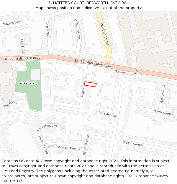 1, HATTERS COURT, BEDWORTH, CV12 9AU: Location map and indicative extent of plot