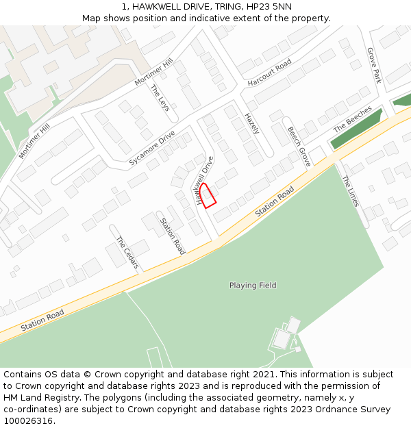 1, HAWKWELL DRIVE, TRING, HP23 5NN: Location map and indicative extent of plot