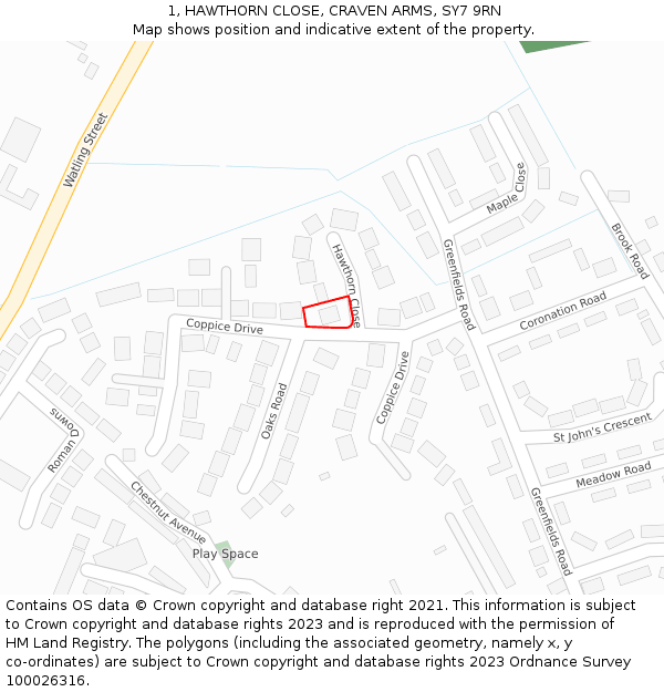 1, HAWTHORN CLOSE, CRAVEN ARMS, SY7 9RN: Location map and indicative extent of plot