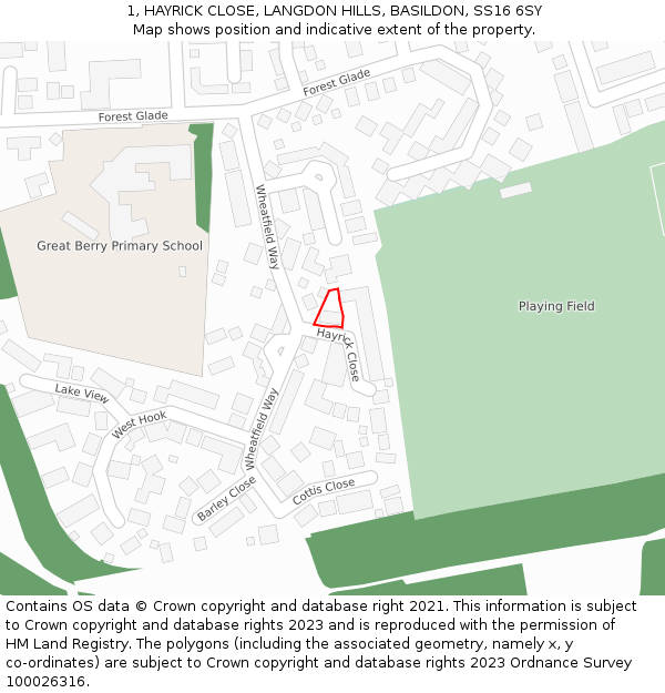 1, HAYRICK CLOSE, LANGDON HILLS, BASILDON, SS16 6SY: Location map and indicative extent of plot