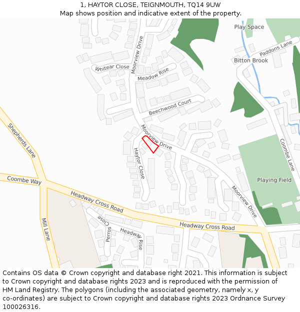 1, HAYTOR CLOSE, TEIGNMOUTH, TQ14 9UW: Location map and indicative extent of plot