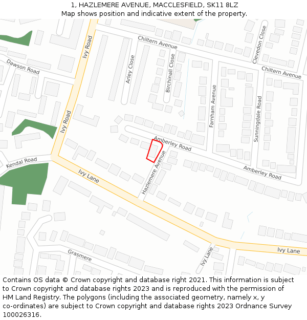 1, HAZLEMERE AVENUE, MACCLESFIELD, SK11 8LZ: Location map and indicative extent of plot