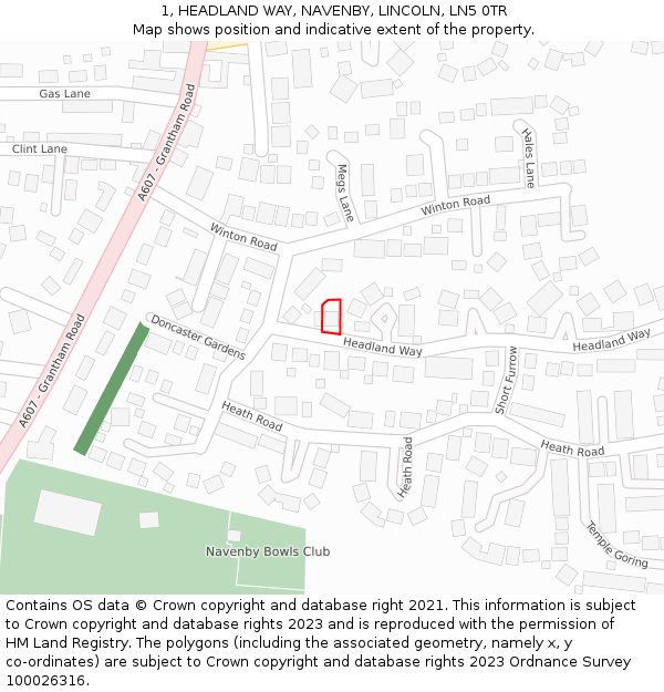 1, HEADLAND WAY, NAVENBY, LINCOLN, LN5 0TR: Location map and indicative extent of plot