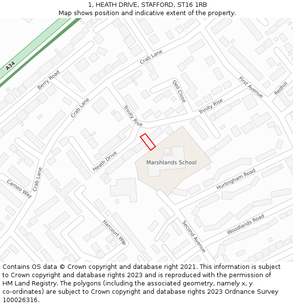 1, HEATH DRIVE, STAFFORD, ST16 1RB: Location map and indicative extent of plot