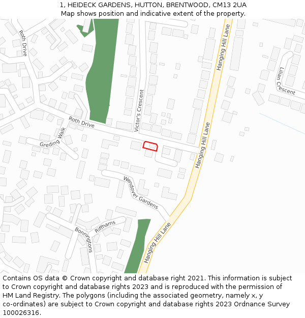 1, HEIDECK GARDENS, HUTTON, BRENTWOOD, CM13 2UA: Location map and indicative extent of plot