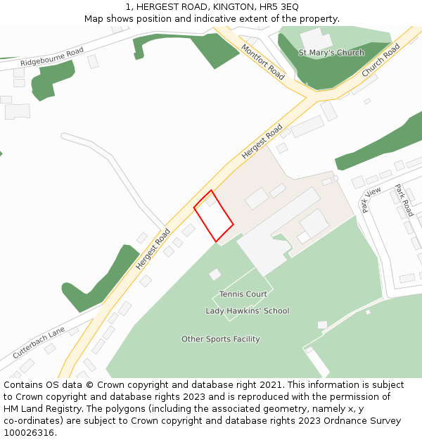 1, HERGEST ROAD, KINGTON, HR5 3EQ: Location map and indicative extent of plot