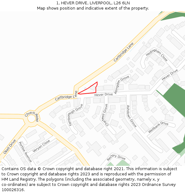 1, HEVER DRIVE, LIVERPOOL, L26 6LN: Location map and indicative extent of plot