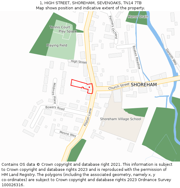 1, HIGH STREET, SHOREHAM, SEVENOAKS, TN14 7TB: Location map and indicative extent of plot