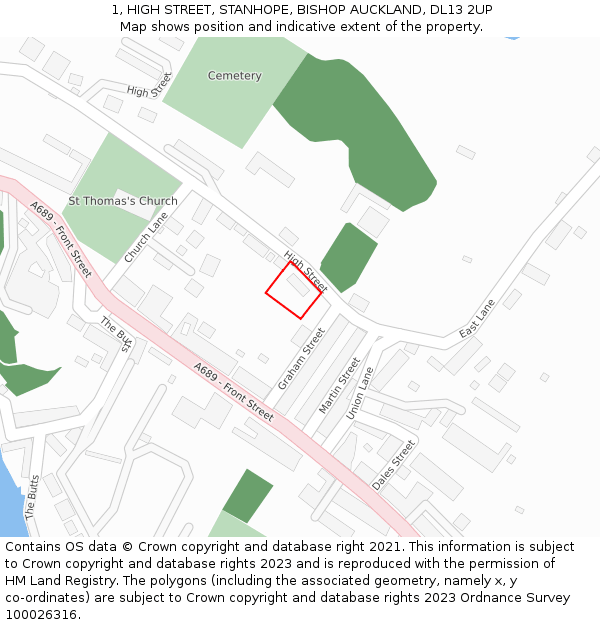 1, HIGH STREET, STANHOPE, BISHOP AUCKLAND, DL13 2UP: Location map and indicative extent of plot