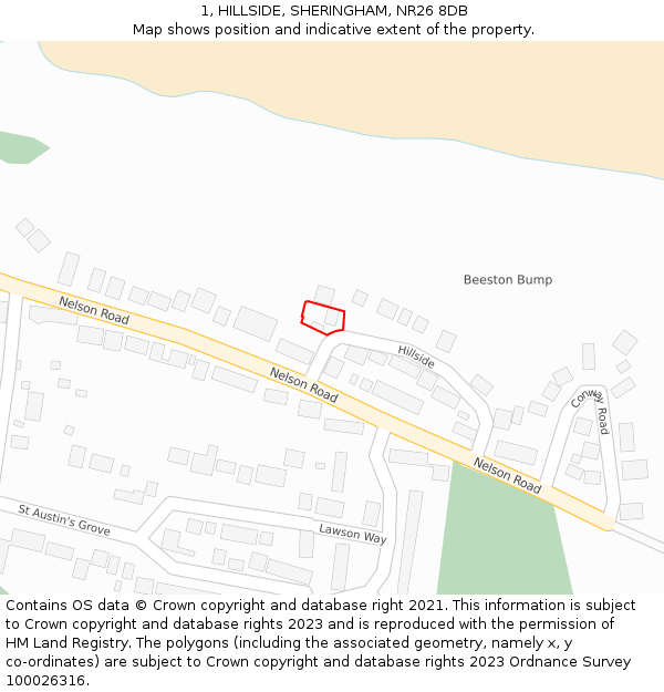 1, HILLSIDE, SHERINGHAM, NR26 8DB: Location map and indicative extent of plot