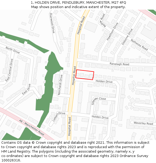 1, HOLDEN DRIVE, PENDLEBURY, MANCHESTER, M27 4FQ: Location map and indicative extent of plot