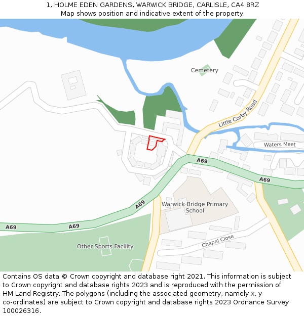 1, HOLME EDEN GARDENS, WARWICK BRIDGE, CARLISLE, CA4 8RZ: Location map and indicative extent of plot