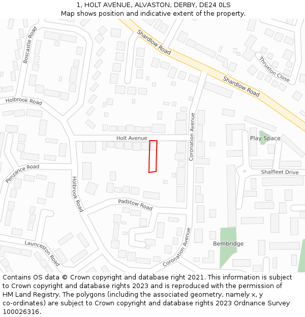 1, HOLT AVENUE, ALVASTON, DERBY, DE24 0LS: Location map and indicative extent of plot