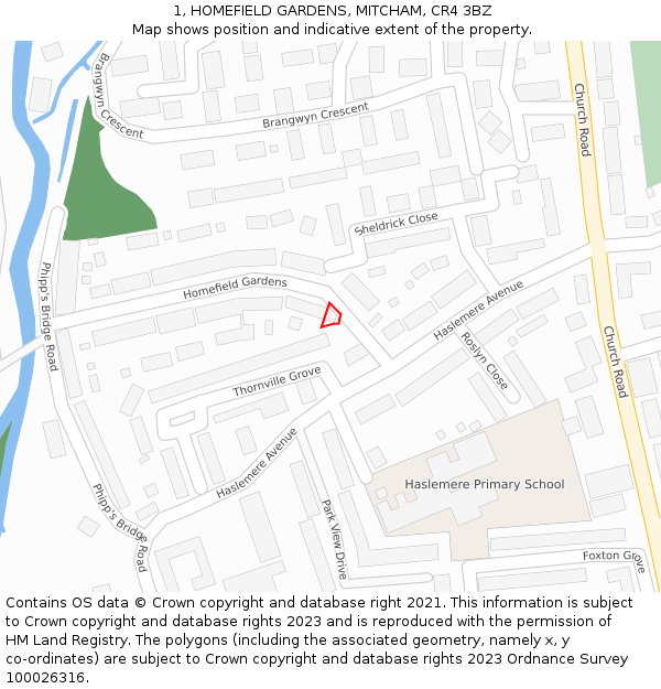 1, HOMEFIELD GARDENS, MITCHAM, CR4 3BZ: Location map and indicative extent of plot