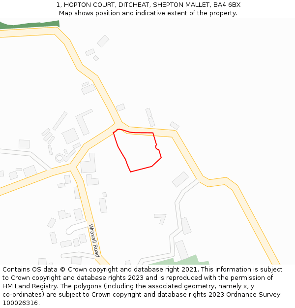 1, HOPTON COURT, DITCHEAT, SHEPTON MALLET, BA4 6BX: Location map and indicative extent of plot