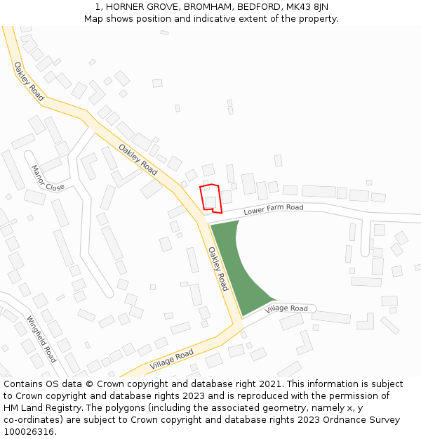 1, HORNER GROVE, BROMHAM, BEDFORD, MK43 8JN: Location map and indicative extent of plot