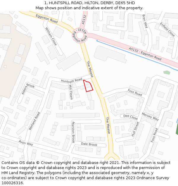 1, HUNTSPILL ROAD, HILTON, DERBY, DE65 5HD: Location map and indicative extent of plot