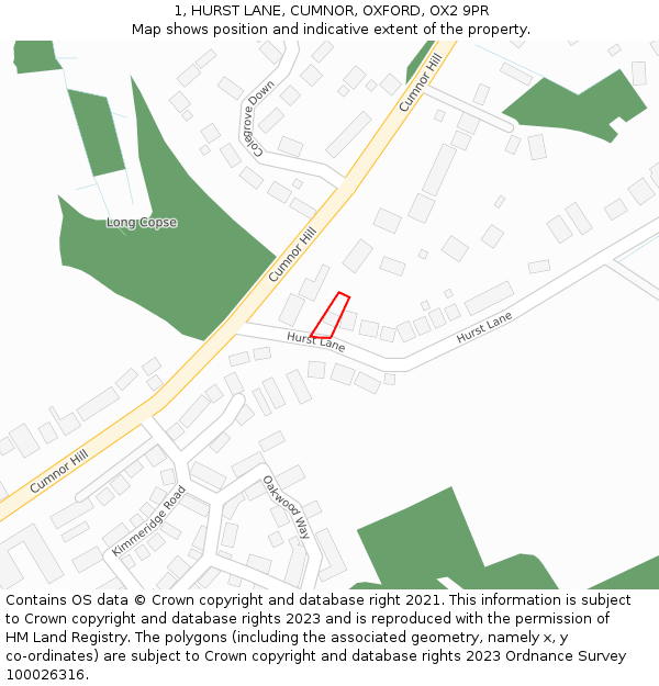 1, HURST LANE, CUMNOR, OXFORD, OX2 9PR: Location map and indicative extent of plot