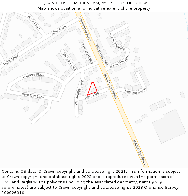 1, IVIN CLOSE, HADDENHAM, AYLESBURY, HP17 8FW: Location map and indicative extent of plot