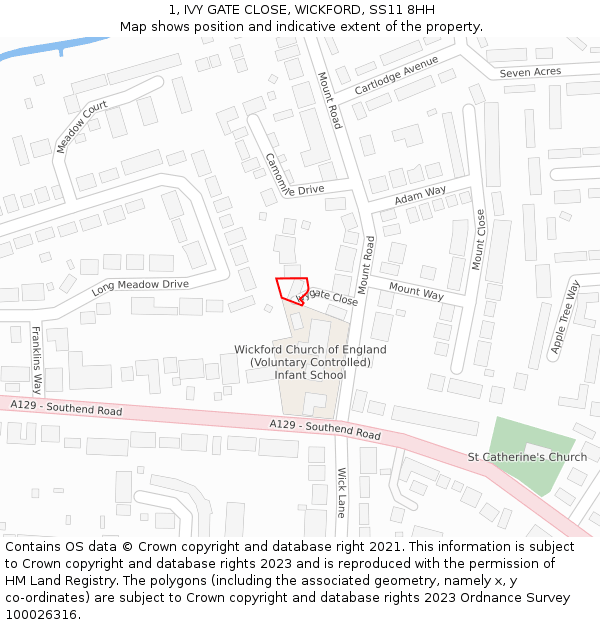 1, IVY GATE CLOSE, WICKFORD, SS11 8HH: Location map and indicative extent of plot