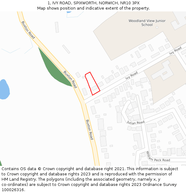 1, IVY ROAD, SPIXWORTH, NORWICH, NR10 3PX: Location map and indicative extent of plot