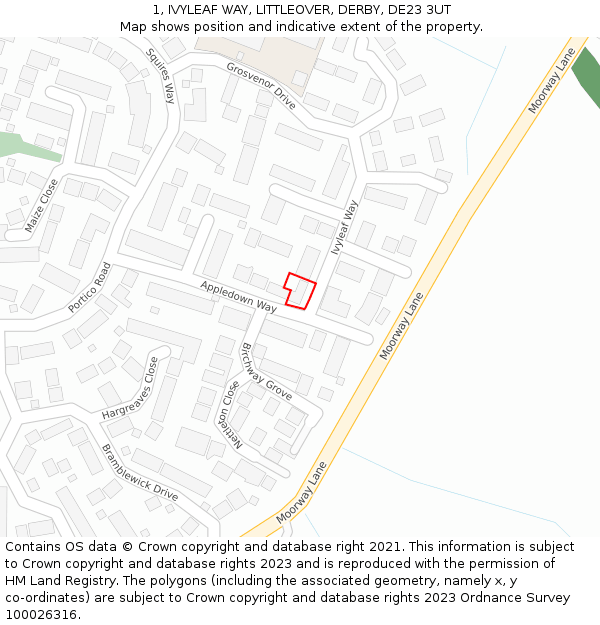 1, IVYLEAF WAY, LITTLEOVER, DERBY, DE23 3UT: Location map and indicative extent of plot