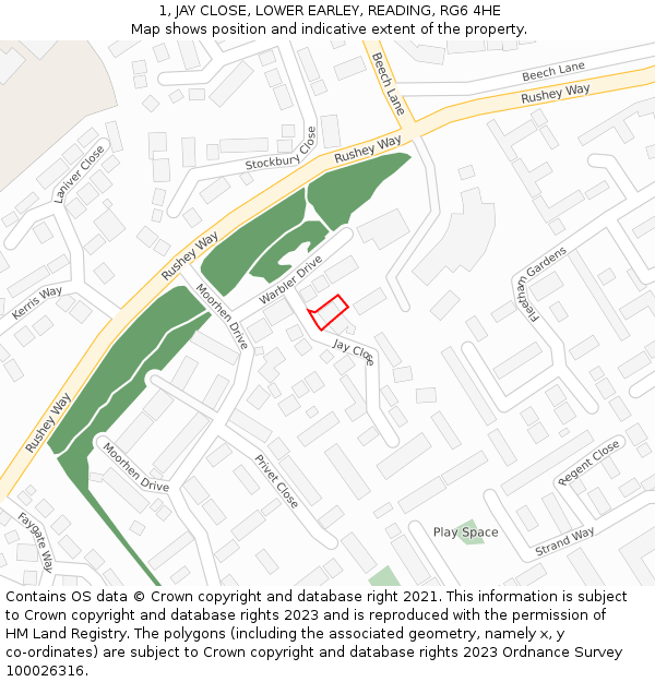 1, JAY CLOSE, LOWER EARLEY, READING, RG6 4HE: Location map and indicative extent of plot