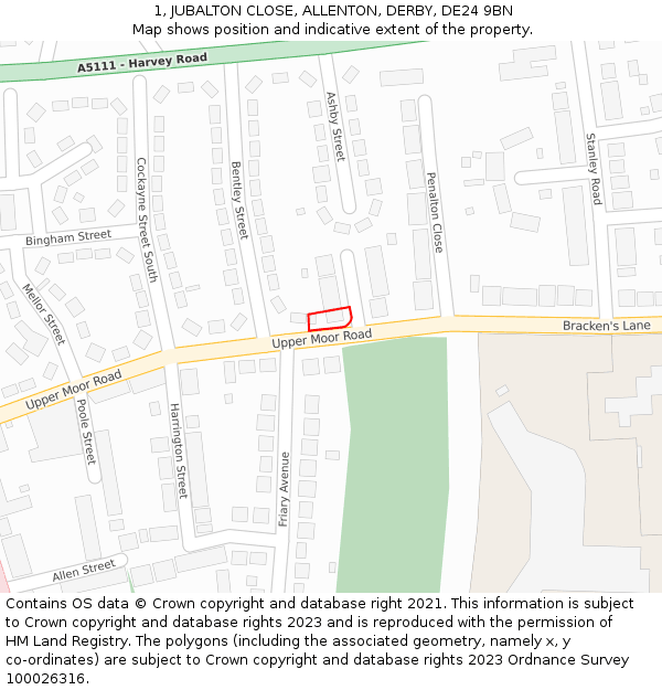 1, JUBALTON CLOSE, ALLENTON, DERBY, DE24 9BN: Location map and indicative extent of plot