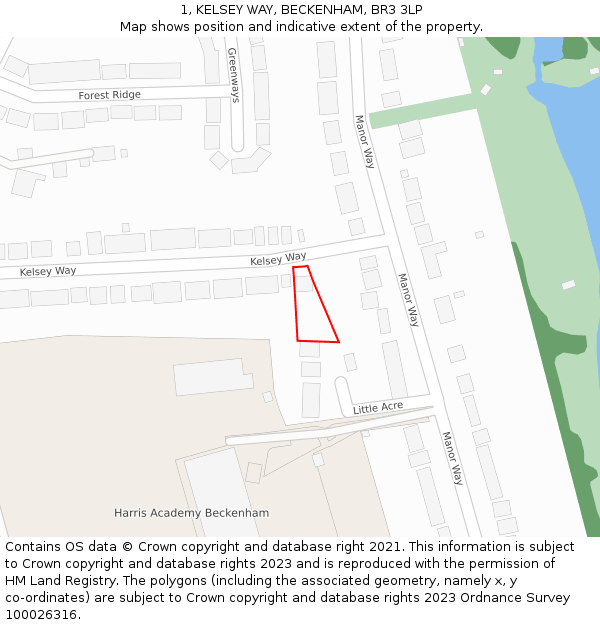 1, KELSEY WAY, BECKENHAM, BR3 3LP: Location map and indicative extent of plot