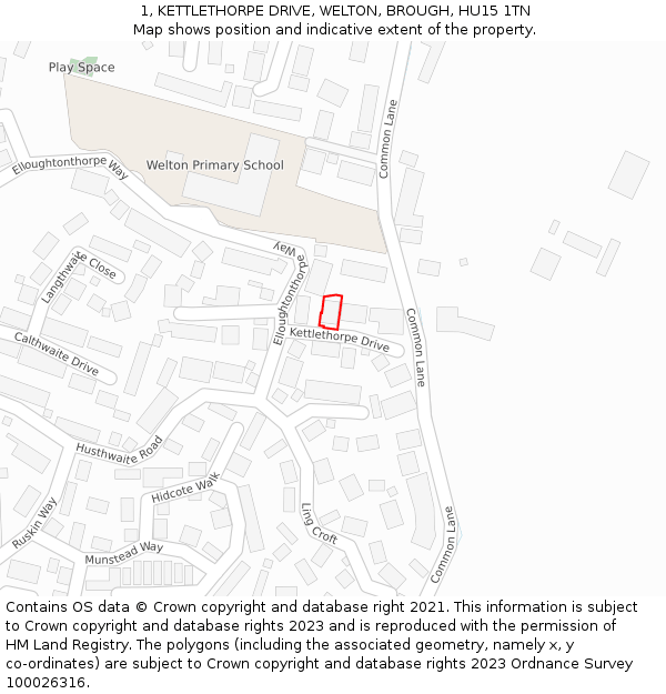 1, KETTLETHORPE DRIVE, WELTON, BROUGH, HU15 1TN: Location map and indicative extent of plot