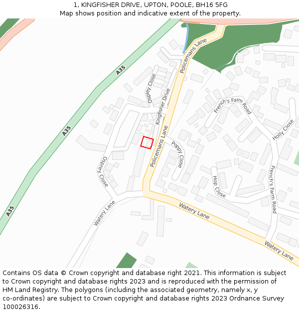 1, KINGFISHER DRIVE, UPTON, POOLE, BH16 5FG: Location map and indicative extent of plot