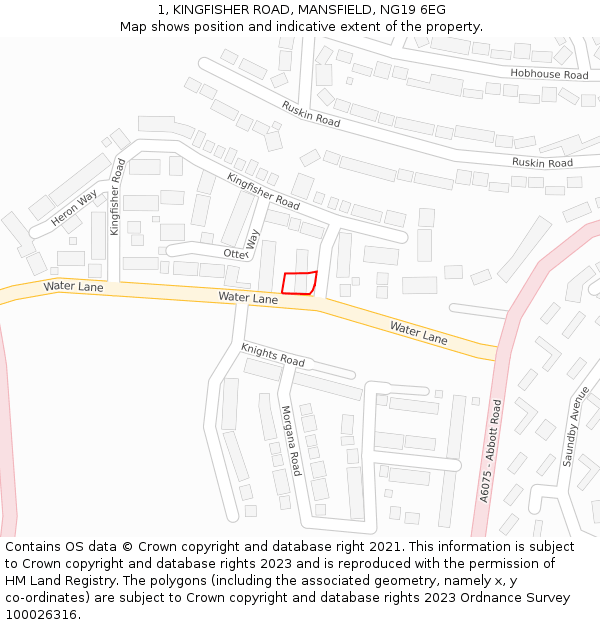 1, KINGFISHER ROAD, MANSFIELD, NG19 6EG: Location map and indicative extent of plot