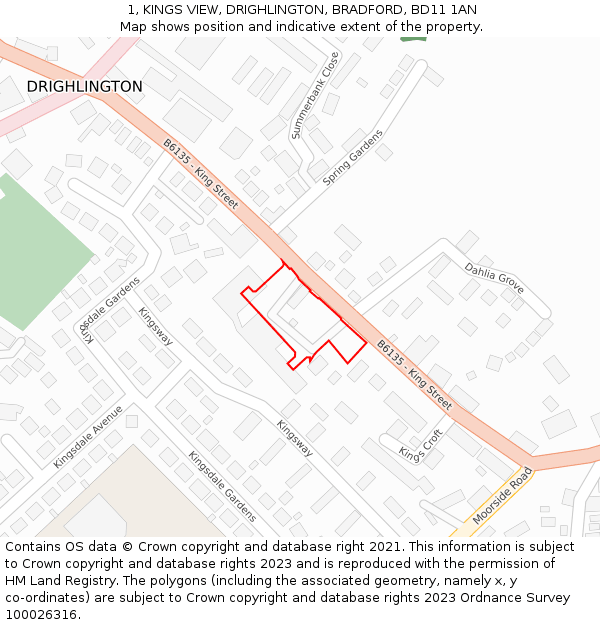 1, KINGS VIEW, DRIGHLINGTON, BRADFORD, BD11 1AN: Location map and indicative extent of plot