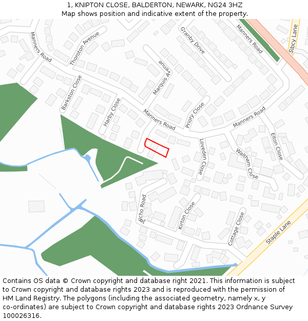 1, KNIPTON CLOSE, BALDERTON, NEWARK, NG24 3HZ: Location map and indicative extent of plot