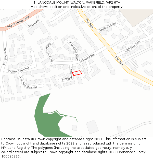 1, LANGDALE MOUNT, WALTON, WAKEFIELD, WF2 6TH: Location map and indicative extent of plot